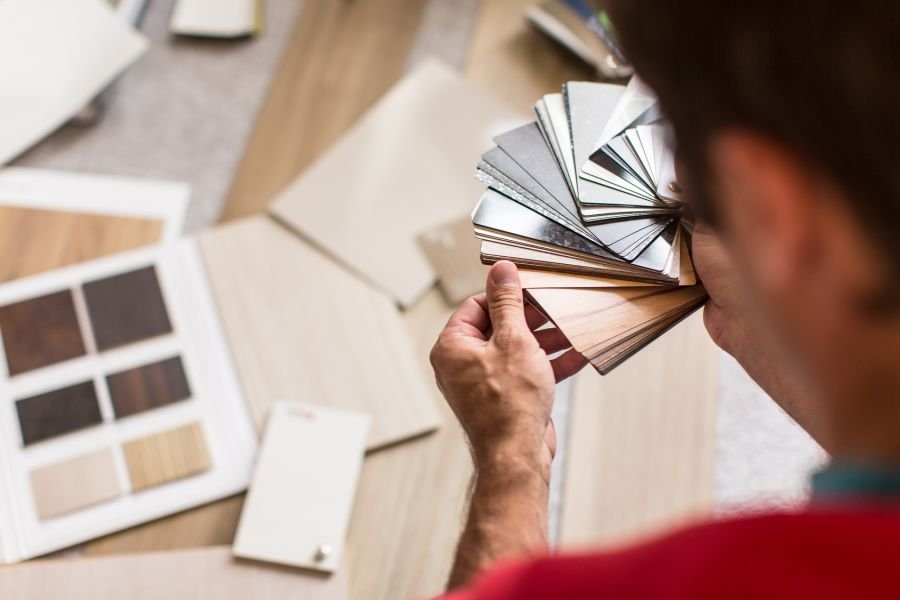 Customer examining samples at home